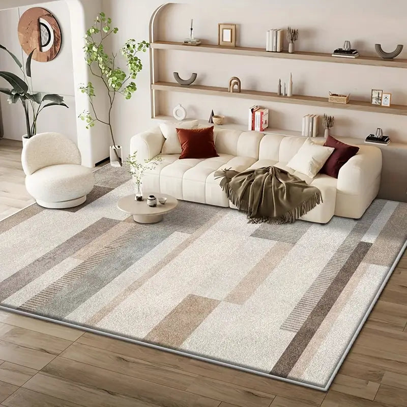 Tapete Boêmio de Pelúcia Listrado – Maciez Extra 850gsm, Antiderrapante e Lavável à Máquina, Ideal para Quarto, Sala de Jantar e Escritório