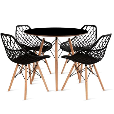 Conjunto Mesa Eames 90cm + 4 Cadeiras Kaila – Design Escandinavo para Jantar ou Cozinha