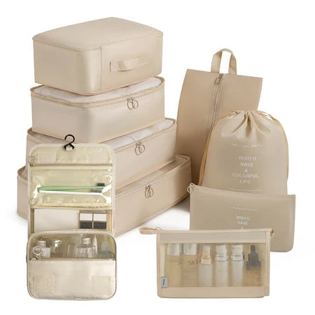 Kit 9 Bolsas Organizadoras para Mala – Roupas, Sapatos e Acessórios de Viagem