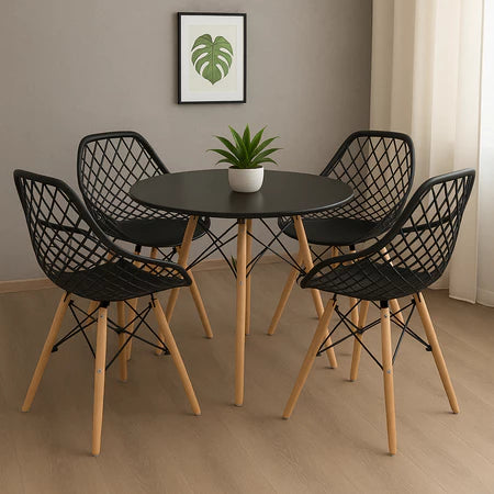 Conjunto Mesa Eames 90cm + 4 Cadeiras Kaila – Design Escandinavo para Jantar ou Cozinha