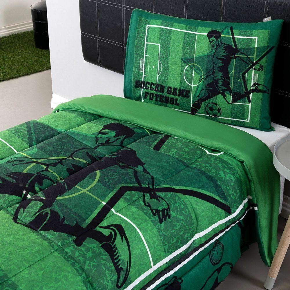 Kit Edredom Plush Fofinho Infantil Dupla Face Dream 2 Peças Solteiro Futebol